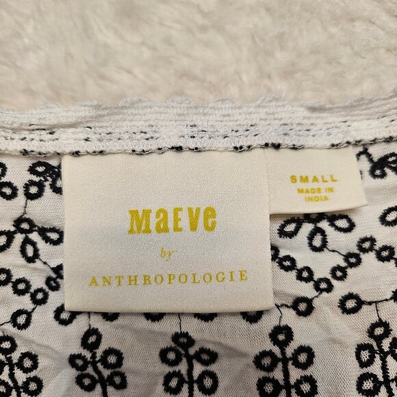 Anthropologie Maeve Women's Black and White Embroidery Boho Tank Top Size L - Picture 6 of 8